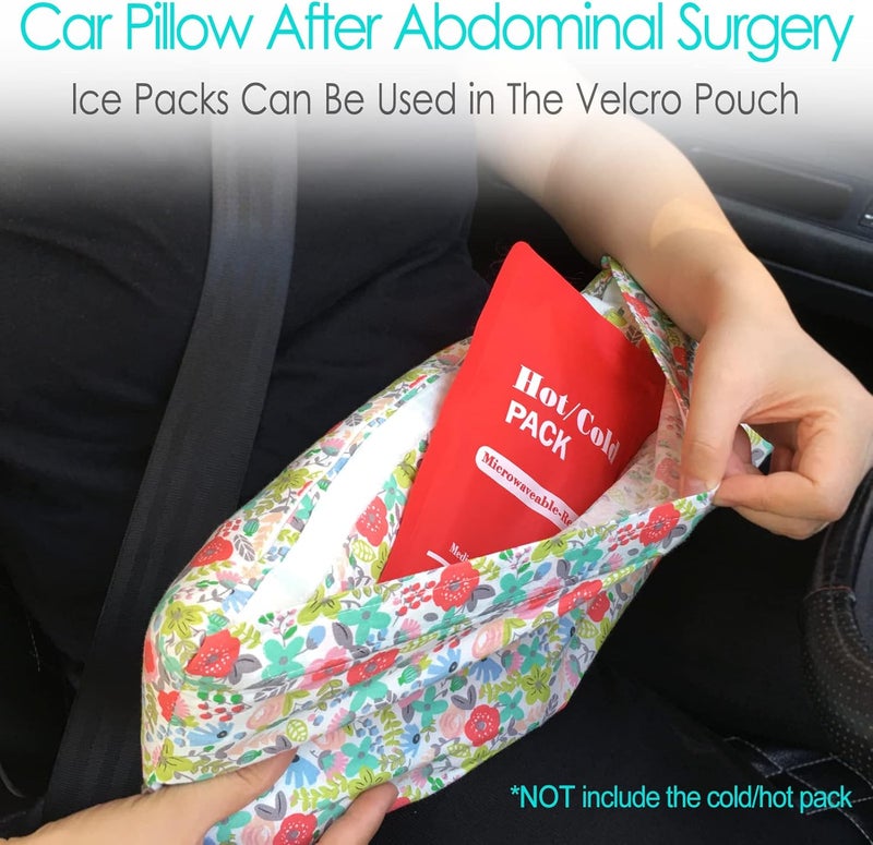 HapiPoppy Hysterectomy Pillow Abdominal Post Surgery Pillows with Pocket Comfort for Ice Heat Packs Tummy Tuck Belly Incision Recovery Seatbelt Gifts Women Patients (Camellia) - Image 3